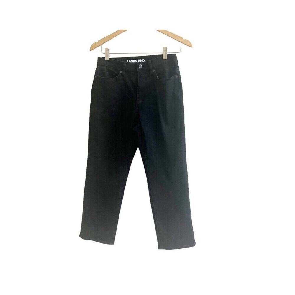 Land’s End Women’s Black Denim Cotton High Rise Straight Legs Jeans Size 26